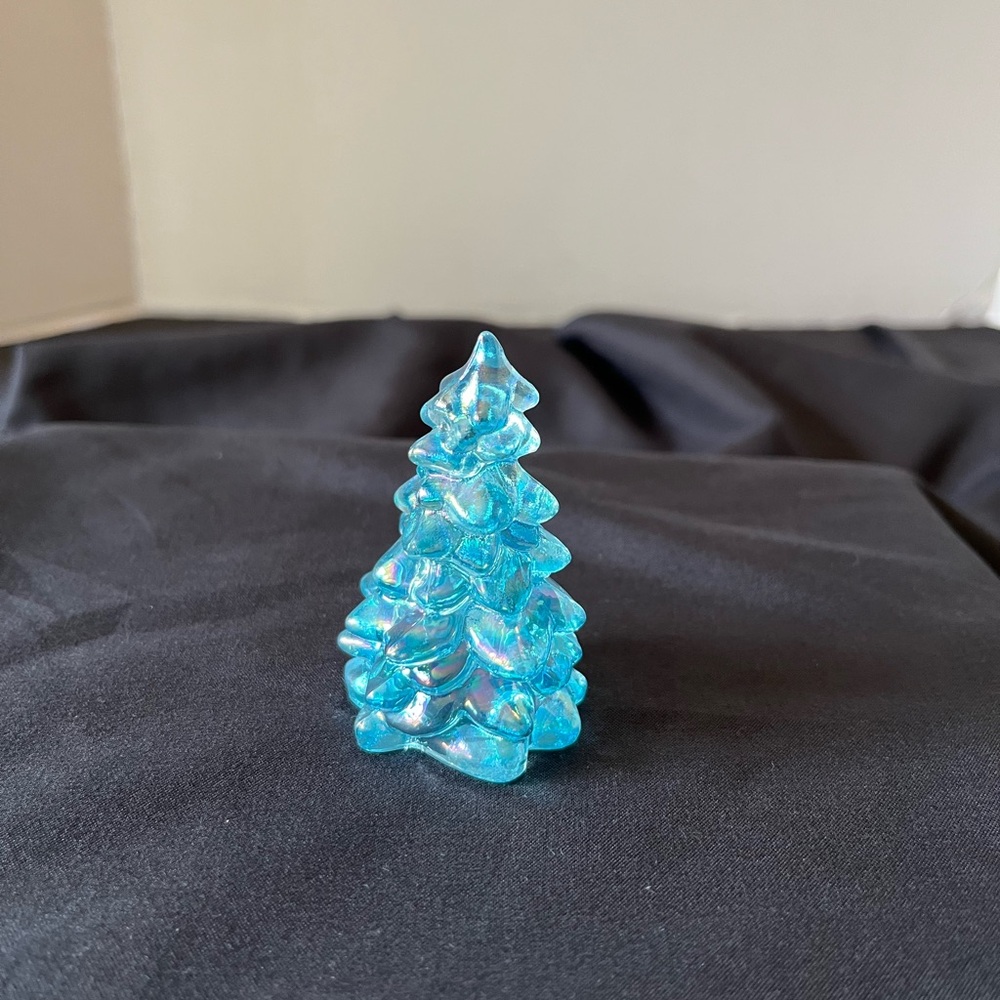 Ice Blue Iridescent Glass Christmas Tree Figurine 365 Glow message meet